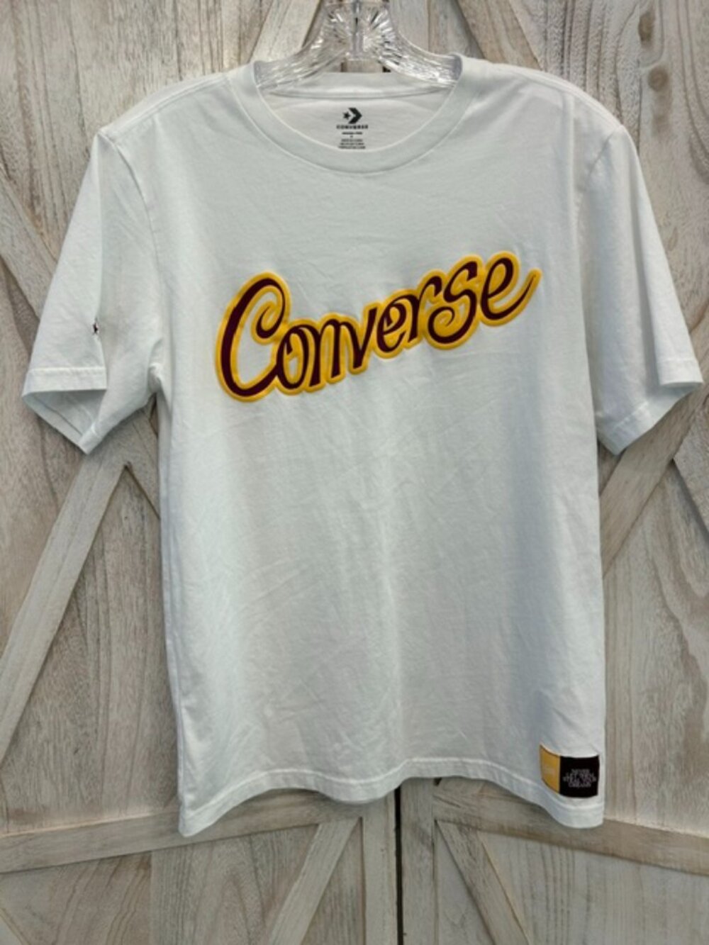 Converse Gender Free Script Logo T Shirt Small White Unisex Graphic Tee